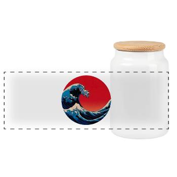 Art japonais, vague  - Boîte à biscuits avec couvercle en bois - blanc - Devant