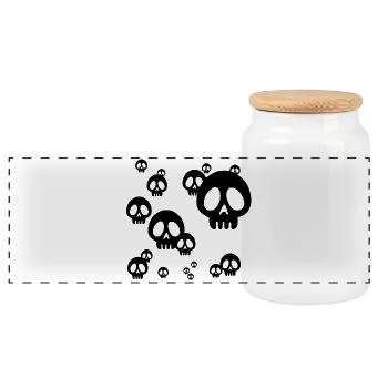 Black Skull Invasion - Panoramic Cookie Jar with Wooden Lid - white - Front