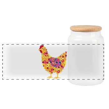Chicken Fans - Rooster - Rooster - Flower Chicken - Organic - Panoramic Cookie Jar with Wooden Lid - white - Front