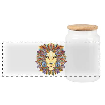 Geometric lion head - Panoramic Cookie Jar with Wooden Lid - white - Front