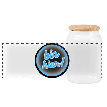 Bin Hier! Neon Kreis Badge - Panorama Keksdose mit Holzdeckel - Weiß - Vorne