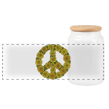 Blumen-Friedenszeichen-Kreis - Panorama Keksdose mit Holzdeckel - Weiß - Vorne