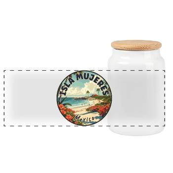Experience Tropical Paradise Isla Mujeres Mexico - Panoramic Cookie Jar with Wooden Lid - white - Front