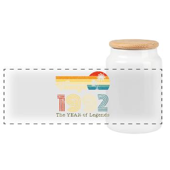 Vintage 1992 - Panorama Keksdose mit Holzdeckel - Weiß - Vorne