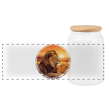Lion au coucher du soleil Cercle du Serengeti - Boîte à biscuits avec couvercle en bois - blanc - Devant