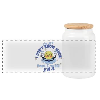 In My "I Will" Era – Retro Calm Cartoon Saying - Panoramic Cookie Jar with Wooden Lid - white - Front