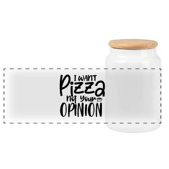 Freches Statement Shirt Damen – Pizza > Meinung - Panorama Keksdose mit Holzdeckel - Weiß - Vorne