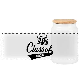 Class Of 2026 (Abschlussklasse / Bier / Black) - Panorama Keksdose mit Holzdeckel - Weiß - Vorne