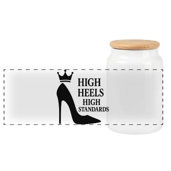 High Heels High Standards: Power Statement Queen - Panoramic Cookie Jar with Wooden Lid - white - Front