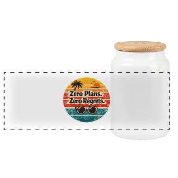 Beach Vibes – Zero Plans Zero Regrets - Panoramic Cookie Jar with Wooden Lid - white - Front