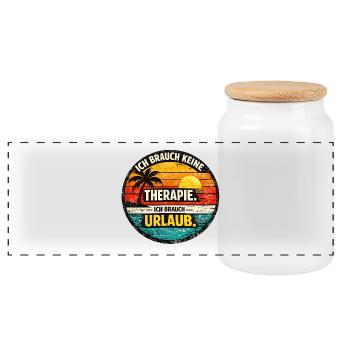 Vacation Instead of Therapy Retro Circle - Panoramic Cookie Jar with Wooden Lid - white - Front