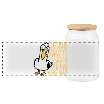 Seagull Crazy Think Twice? I Don't Even Think Once - Panoramic Cookie Jar with Wooden Lid - white - Front