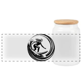 Surfer Frau Silhouette - Panorama Keksdose mit Holzdeckel - Weiß - Vorne