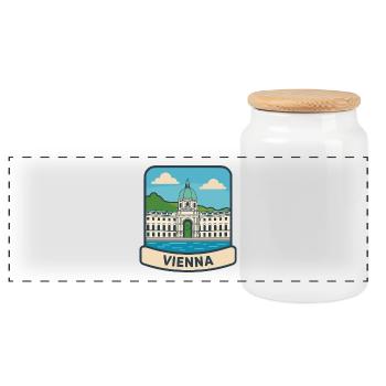 Vienna Austria Hofburg Palac Retro Travel Badge - Panoramic Cookie Jar with Wooden Lid - white - Front