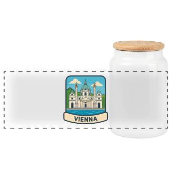 Vienna Austria Karlskirche Vintage Travel Emblem - Panoramic Cookie Jar with Wooden Lid - white - Front