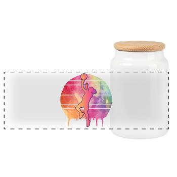 Basketball Player Watercolor - Panoramic Cookie Jar with Wooden Lid - white - Front