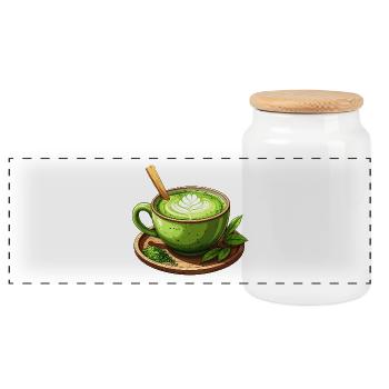 Matcha tea - Panoramic Cookie Jar with Wooden Lid - white - Front