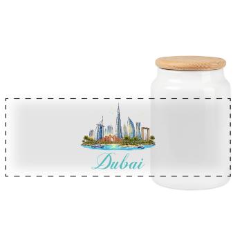 Dubai Skyline Illustration - Panorama Keksdose mit Holzdeckel - Weiß - Vorne