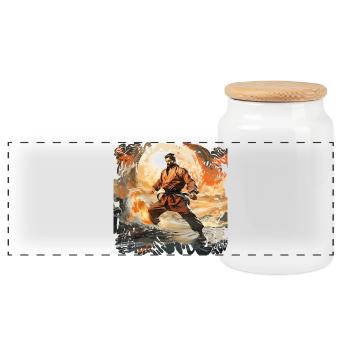 Karate Warrior in Firestorm - Panoramic Cookie Jar with Wooden Lid - white - Front