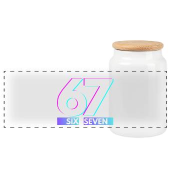 67 Néon Glitch Rétro, six-seven - Boîte à biscuits avec couvercle en bois - blanc - Devant