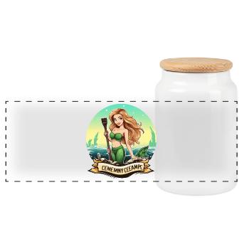Peintre de plage de la Sirène Verte - Boîte à biscuits avec couvercle en bois - blanc - Devant