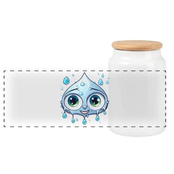 Kawaii Water Drop Motif - Panoramic Cookie Jar with Wooden Lid - white - Front