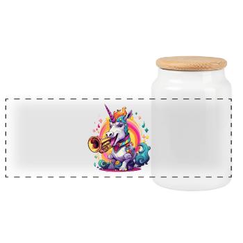 Unicorn trumpet in rainbow swirl - Panoramic Cookie Jar with Wooden Lid - white - Front