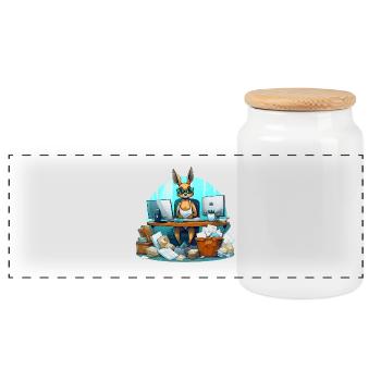 Kangaroo in the office chaos - Panoramic Cookie Jar with Wooden Lid - white - Front