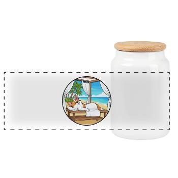 Art relaxant pour chiens Corgi Spa de plage - Boîte à biscuits avec couvercle en bois - blanc - Devant