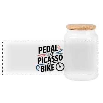 Künstlerischer Radfahrradprofi - Panorama Keksdose mit Holzdeckel - Weiß - Vorne
