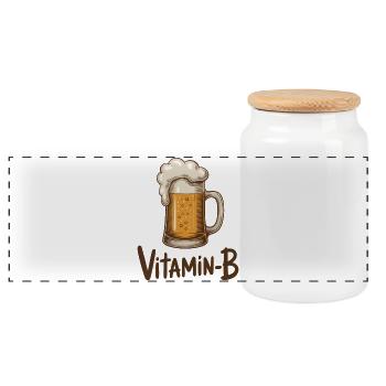 Vitamin-B Funny Beer Mug Sarcastic Drinking Design - Panoramic Cookie Jar with Wooden Lid - white - Front