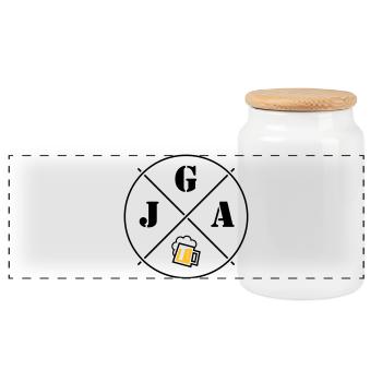 JGA Bier (Junggesellenabschied Kreis Symbol POS2C) - Panorama Keksdose mit Holzdeckel - Weiß - Vorne