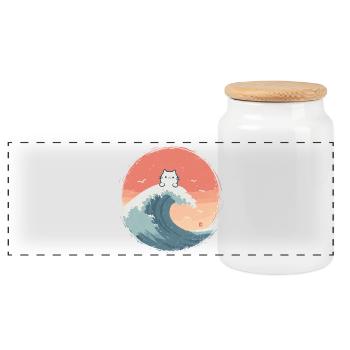 Cat wave at the evening sea - Panoramic Cookie Jar with Wooden Lid - white - Front