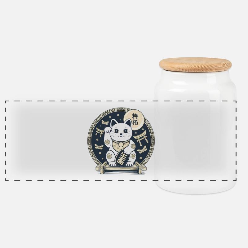 Médaille Maneki Neko Night - Boîte à biscuits avec couvercle en bois - blanc