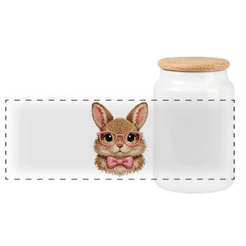 Cute Bunny with Glasses & Bow Tie | Easter Bunny - Panoramic Cookie Jar with Wooden Lid - white - Front