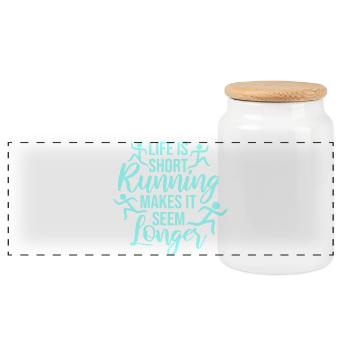 Life Is Short Running Makes It Seem Longer Funny - Panoramic Cookie Jar with Wooden Lid - white - Front