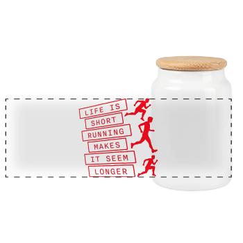 Life Is Short Running Makes It Seem Longer Funny - Panoramic Cookie Jar with Wooden Lid - white - Front