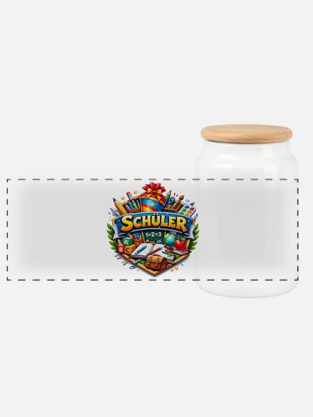 Schüler Lernwelt Sticker Design - Panorama Keksdose mit Holzdeckel - Weiß