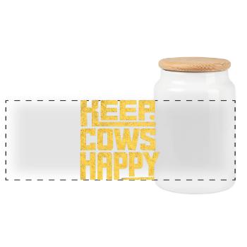 Keep Cows Happy – Geschenk für Landwirte - Panorama Keksdose mit Holzdeckel - Weiß - Vorne