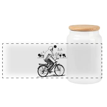 Fahrrad Alter Mann Stadt Skyline Radfahren - Panoramic Cookie Jar with Wooden Lid - white - Front