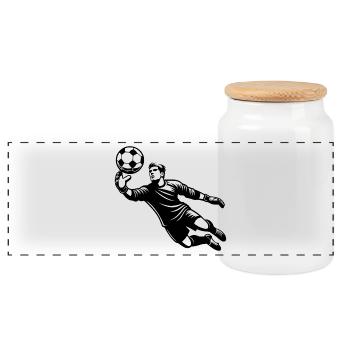 Gardien de but de foot réalise un arrêt brillant dans le saut - Boîte à biscuits avec couvercle en bois - blanc - Devant