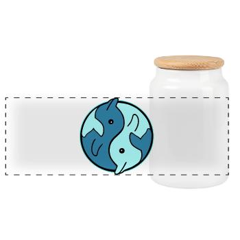 Conception du cercle YinYang des dauphins - Boîte à biscuits avec couvercle en bois - blanc - Devant