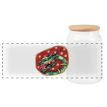 Dragon coloré sur badge rouge - Boîte à biscuits avec couvercle en bois - blanc - Devant