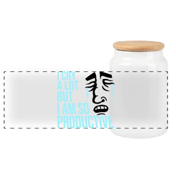 I Cry A Lot But I Am So Productive Lustig Emotion - Panorama Keksdose mit Holzdeckel - Weiß - Vorne