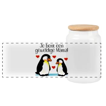 Mama Child Penguins Mother's Day - Panoramic Cookie Jar with Wooden Lid - white - Front