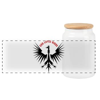 Eagle Bird Coat of Arms - God loves birds - Panoramic Cookie Jar with Wooden Lid - white - Front
