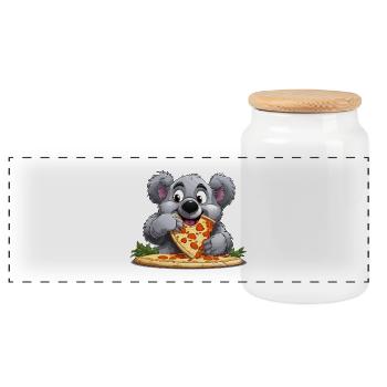 Pizza Love Koala - Panoramic Cookie Jar with Wooden Lid - white - Front