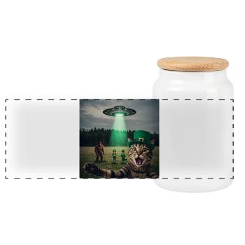 Funny Cats Selfie St Patricks Day - Panoramic Cookie Jar with Wooden Lid - white - Front
