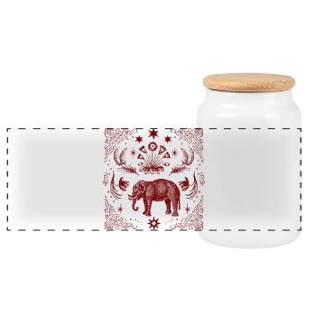 Éléphant ornement rouge avec cadre d’étoile - Boîte à biscuits avec couvercle en bois - blanc - Devant