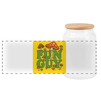 Fun Guy Pilz-Tee - Panorama Keksdose mit Holzdeckel - Weiß - Vorne